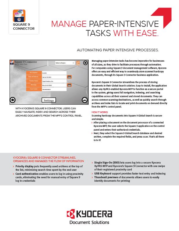 Kyocera Software Document Management, Square 9, Connector, kyocera, Middle Georgia Business Products