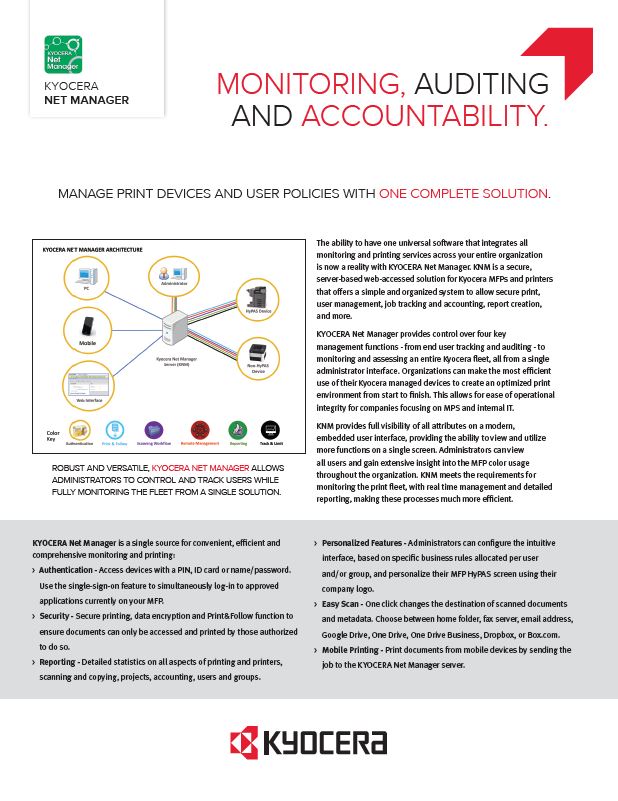Kyocera, Software, Output Management, Kyocera Net Manager, Middle Georgia Business Products